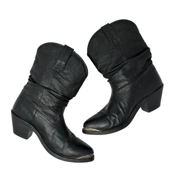 Shyanne Slouchy Western Cowboy Boot in Black Leather Silver Toe Tips Size 9 - Picture 8 of 16